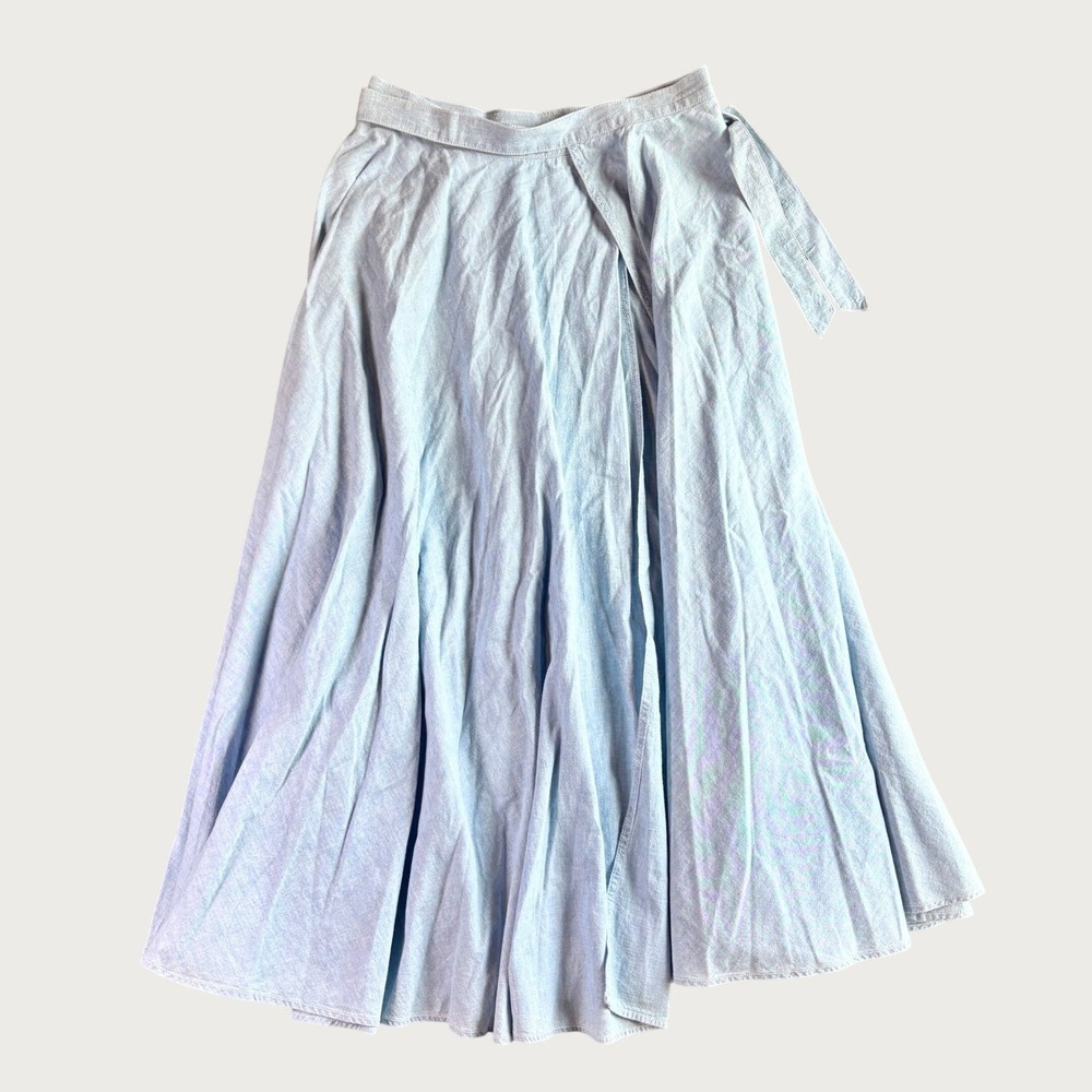 DKNY Jeans Women Wrap Skirt 6 Blue Chambray Flowy A-Line Cottagecore Praire Boho